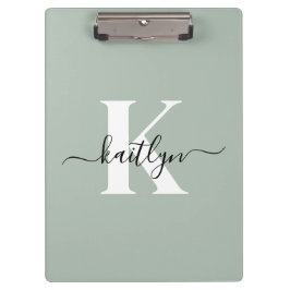 Modern Sage Green Script Monogram Klemmbrett