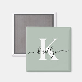 Modern Sage Green Script Monogram Magnet