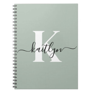 Modern Sage Green Script Monogram Notizblock