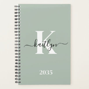 Modern Sage Green Script Monogram Planer