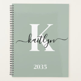 Modern Sage Green Script Monogram Planer