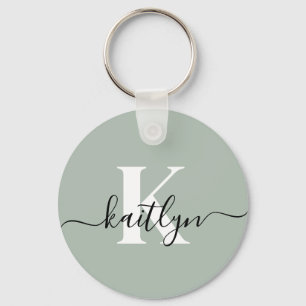 Modern Sage Green Script Monogram Schlüsselanhänger