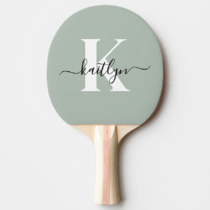 Modern Sage Green Script Monogram Tischtennis Schläger