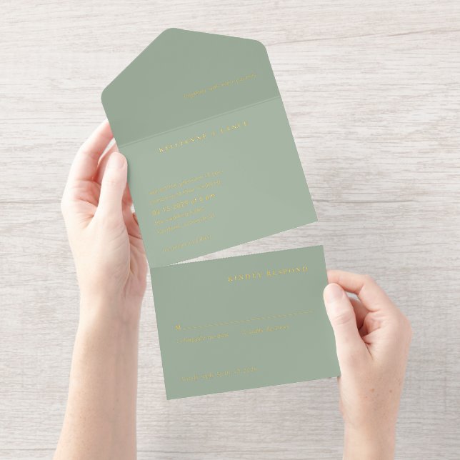 Modern Sage Green Simple Wedding All-in-One-Einladung (Abreißstreifen)