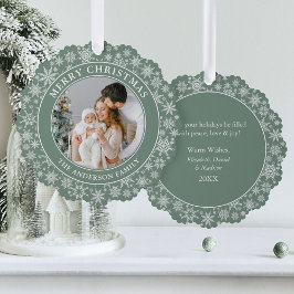 Modern Sage Green Snowflakes Frohe Weihnachten Fot Ornament Karte