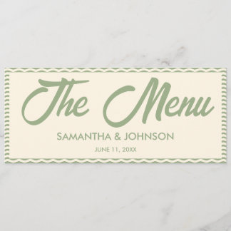 Modern Sage Green Stripe Wedding Dinner Menu Card