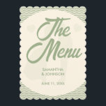 Modern Sage Green Stripe Wedding Dinner Menu Card Menükarte<br><div class="desc">Elevate your reception tables with this modern sage green stripe wedding dinner menu card. The sleek stripe design adds a chic and contemporary touch, perfect for modern, minimalist, or nature-inspired weddings. Fully customizable with your menu items, names, and wedding date, this elegant card creates a cohesive and stylish look for...</div>