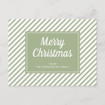 Modern Sage Green Stripes Frohe Weihnachten