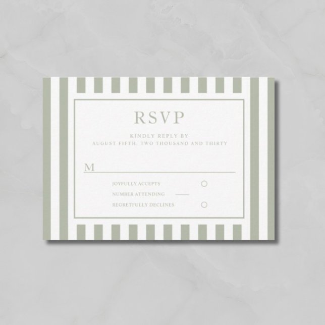 Modern Sage Green Stripes Wedding  RSVP Karte (Modern Sage Green Stripes Wedding RSVP Card)