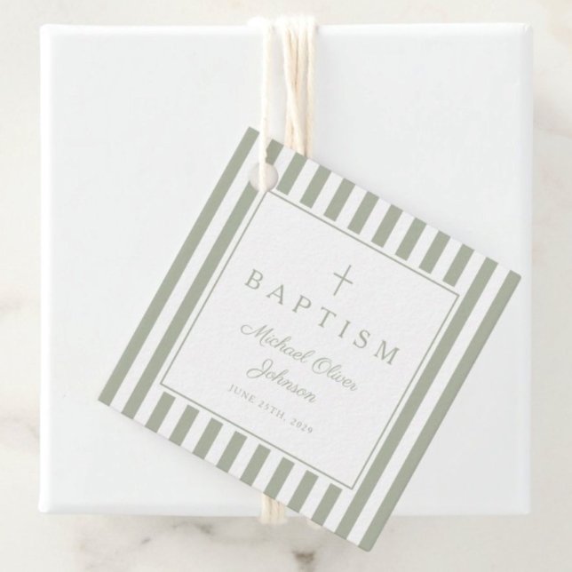 Modern Sage Green Thank You Baptism Geschenkanhänger (Modern Sage Green Thank You Baptism Favor Tags)