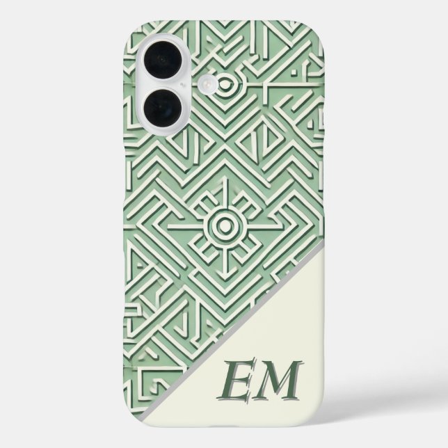 Modern Sage Green und Cream Geometric iPhone 16 Hülle (Rückseite)