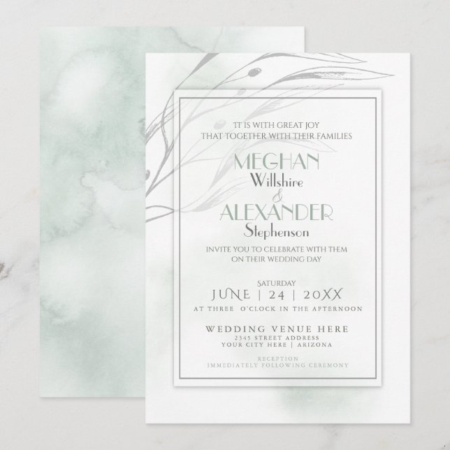 Modern Sage Green Watercolor Splash Einladung (Vorne/Hinten)