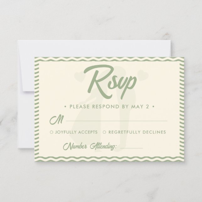 Modern Sage Green Wavy Stripe QR Code Wedding RSVP Karte (Vorderseite)