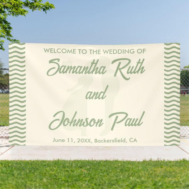 Modern Sage Green Wavy Stripe Wedding Welcome Banner (Außenbereich)