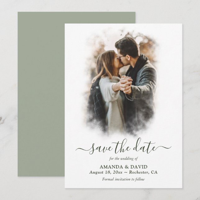 Modern Sage Green Wedding Foto Save The Date (Vorne/Hinten)