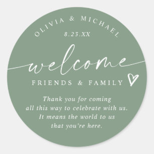 Modern Sage Green Wedding Welcome Hotel Bag Runder Aufkleber