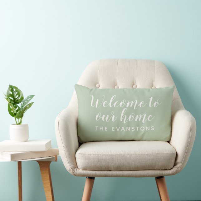 Modern Sage Green Welcome Zuhause benutzerdefinier Lendenkissen (Stuhl )