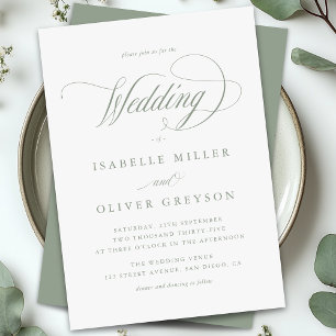 Modern Sage Green White Simple Minimal Wedding Einladung