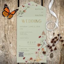 Modern Sage Green Wildblume Bouquet QR Code