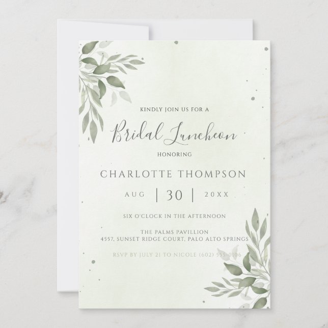Modern Sage Greenery Chic Bridal Luncheon Card Save The Date (Vorderseite)