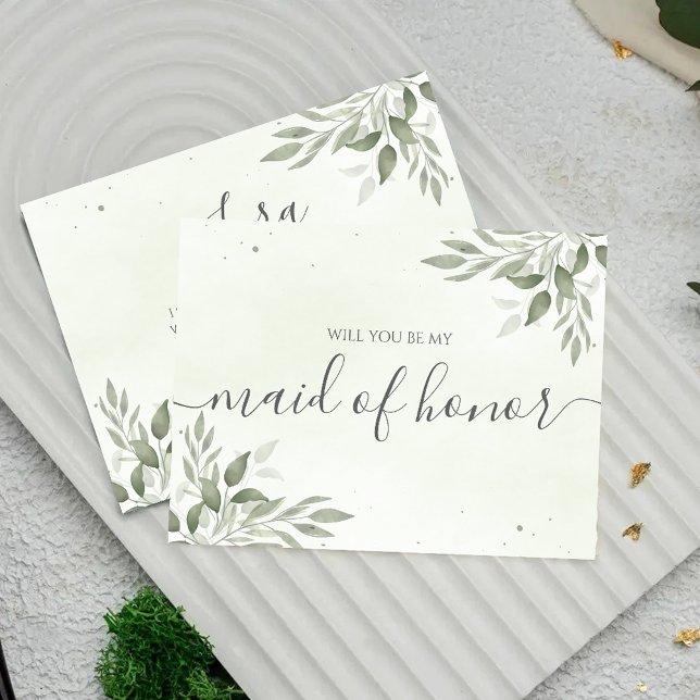 Modern Sage Greenery Maid Of Honor Proposal Card Save The Date (Von Creator hochgeladen)