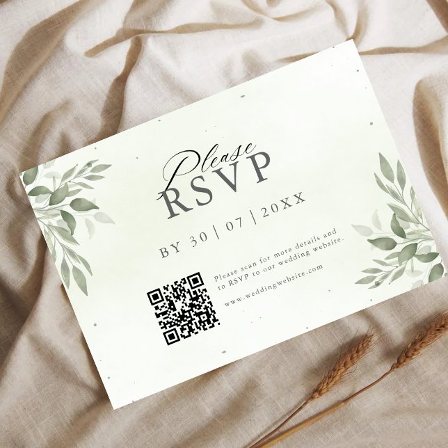 Modern Sage Greenery QR Code Save the Date  (Créateur téléchargé)