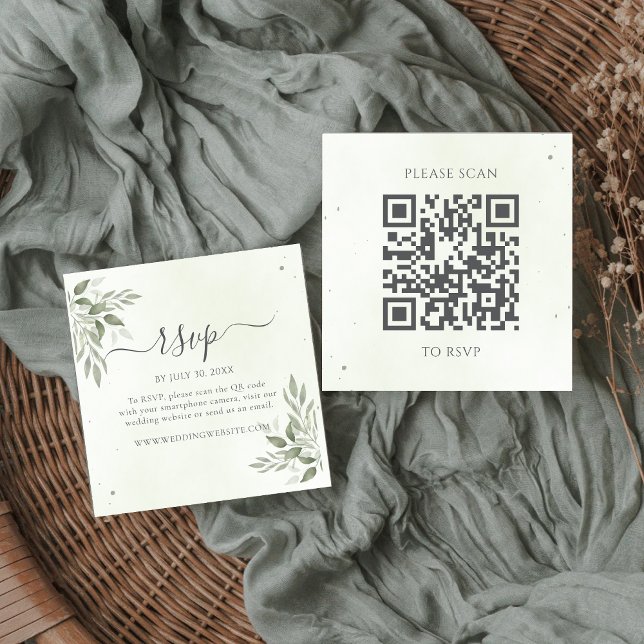 Modern Sage Greenery Square QR Code RSVP  Begleitkarte (Von Creator hochgeladen)