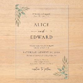 Modern Sage Greenery Wedding Acrylic Invitation Acryleinladungen