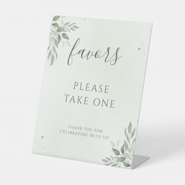 Modern Sage Greenery Wedding Favor Pedestal Sign Sockelschild (Vorderseite)