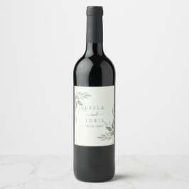 Modern Sage Greenery Wedding Wine Bottle Label Weinetikett
