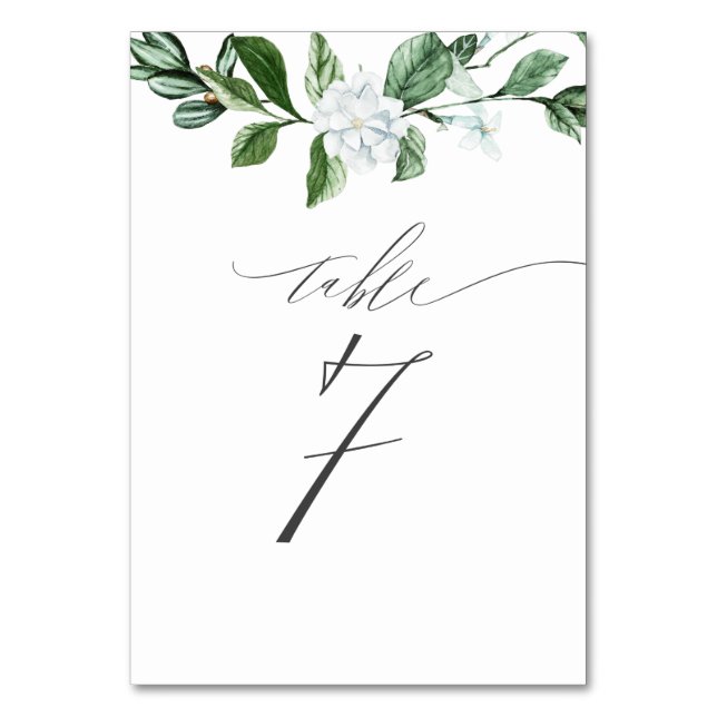 Modern Sage Greenery Weiße Blüte Nr. 7 Hochzeit Tischnummer (Vorderseite)