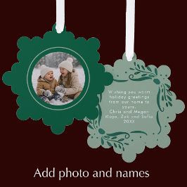 Modern Sage Hand Drawn Bows Christmas Photo Ornament Karte