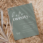 Modern Sage Hello 22. Geburtstagsparty Einladung<br><div class="desc">Diese minimalistische Typografie 20. Geburtstagsfeier lädt zu einer modernen Geburtstagsparty ein. Das einfache Design bietet zeitgenössischen hello Skripttext in weißer Farbe auf dem Salbeihintergrund. Anpassbar in jeder Farbe. Behalt das Design minimal und elegant, wie es ist, oder personalisiere es durch Hinzufügen von eigenen Grafiken und Kunstwerken. Für eine erweiterte Anpassung...</div>
