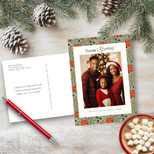 Modern Sage Poinsettia Holiday Foto Postkarte