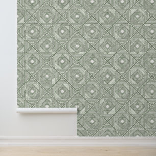 Modern Sage White Geometric Diamond Muster Tapete