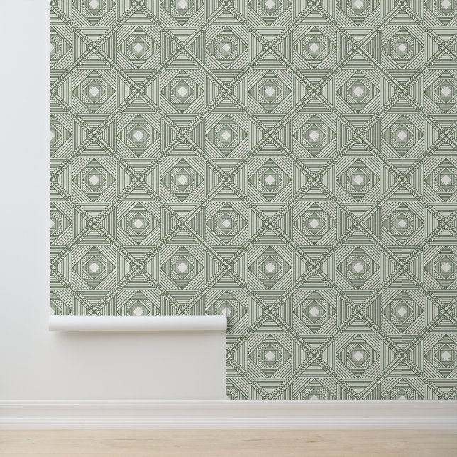 Modern Sage White Geometric Diamond Muster Tapete (Anwendung)