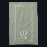 Modern Sage & White Stripe Monogram Personalised  Geschirrtuch<br><div class="desc">Modern Sage Green & White Stripe Monogram Personalised kitchen towel</div>