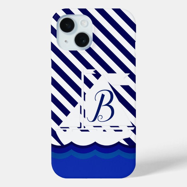 Modern Sailboat Monogram Custom Case-Mate iPhone Hülle (Rückseite)