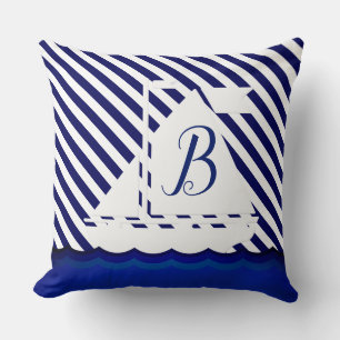 Modern Sailboat Monogram Custom Kissen