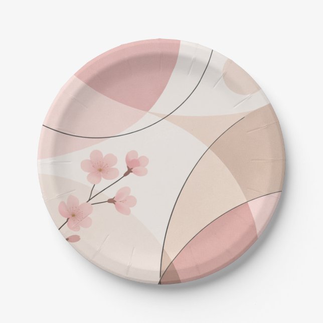 Modern Sakura Minimalist Geometric Paper Plate Pappteller (Vorderseite)