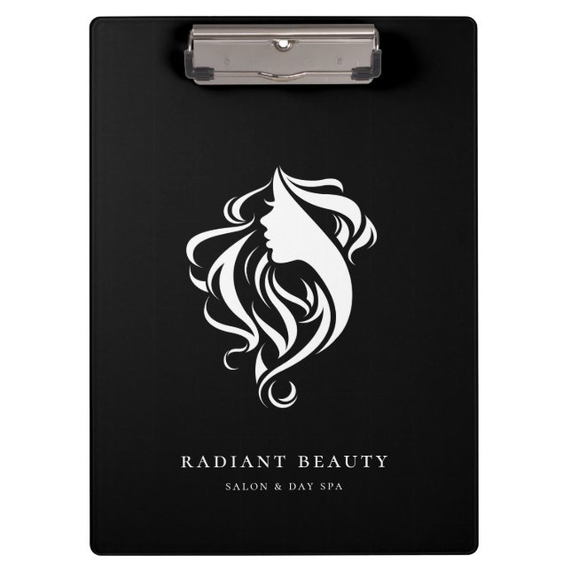 Modern Salon Feminine Silhouette Logo Schwarz Klemmbrett (Vorderseite)
