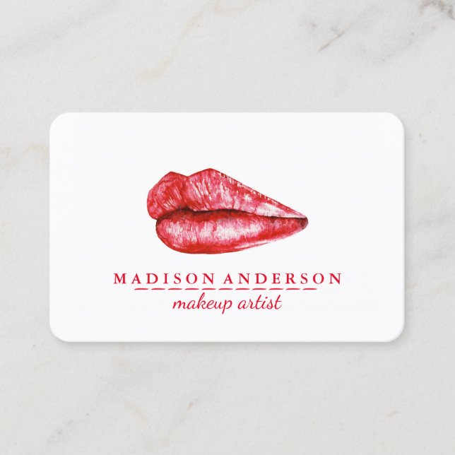 Modern Salon Red Lips Makeup Artist Visitenkarte (Vorderseite)