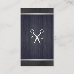 Modern Salon Shears Wood Canvas Trim Monogram 2 Visitenkarte