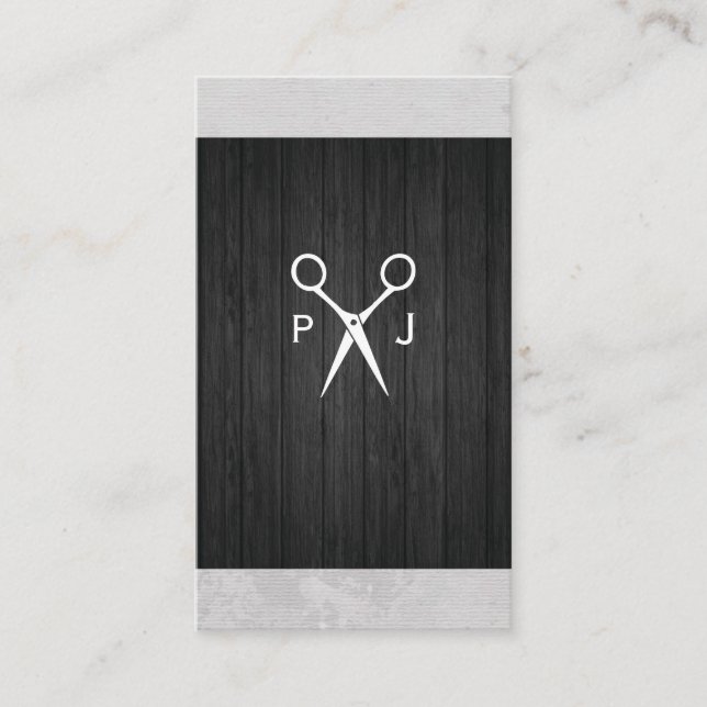 Modern Salon Shears Wood Canvas Trim Monogram Visitenkarte (Vorderseite)