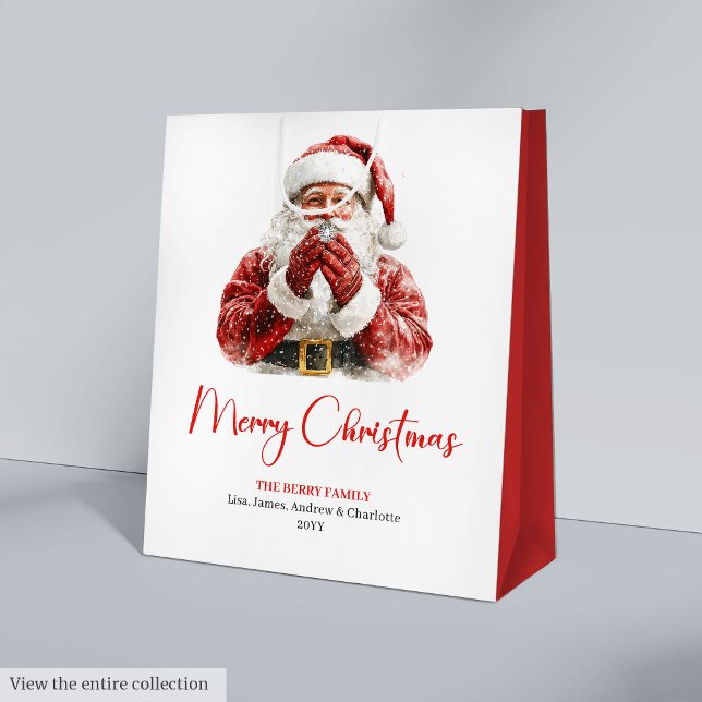 Modern Santa Claus Simple Script Font Gift Bag Mittlere Geschenktüte (Modern Santa Claus Simple Script Font Gift Bag)