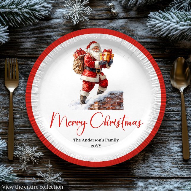 Modern Santa Claus Simple Script Font Paper Plates Pappteller (Modern Santa Claus Simple Script Font Paper Plate)