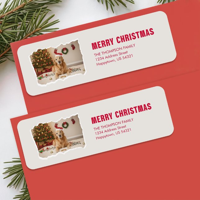 Modern Santa Dog Photo Christmas Return Address (Von Creator hochgeladen)