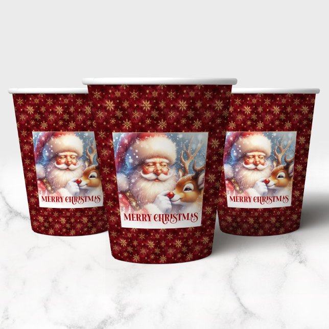 Modern Santa Rudolph Christmas Party Paper Cup  Pappbecher (Modern Santa Rudolph Christmas Party Paper Cup Design)