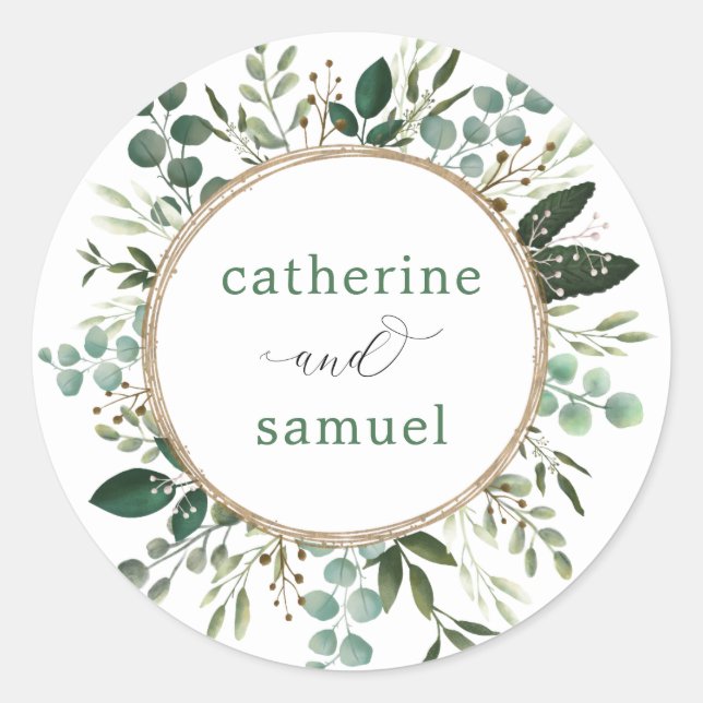 Modern + Sauberer botanischer Garten Hochzeit Runder Aufkleber (Vorderseite)