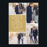 Modern Save the Date 4-Foto Collage Gold<br><div class="desc">Moderne Save the Date Fotokarte mit 4-Foto Collage und modernen Schriftart.</div>